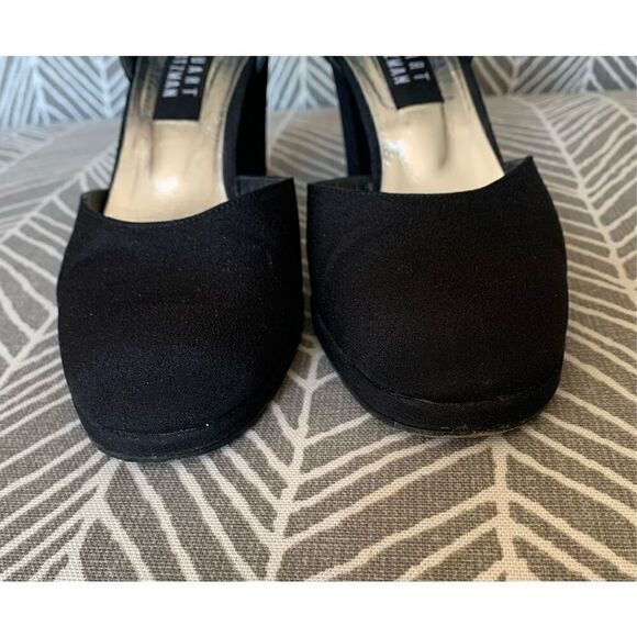 STUART WEITZMAN BLACK SATEEN ROUND TOE buckle DRESSY party PUMPS HEELS SHOES 7.5 - Picture 3 of 12